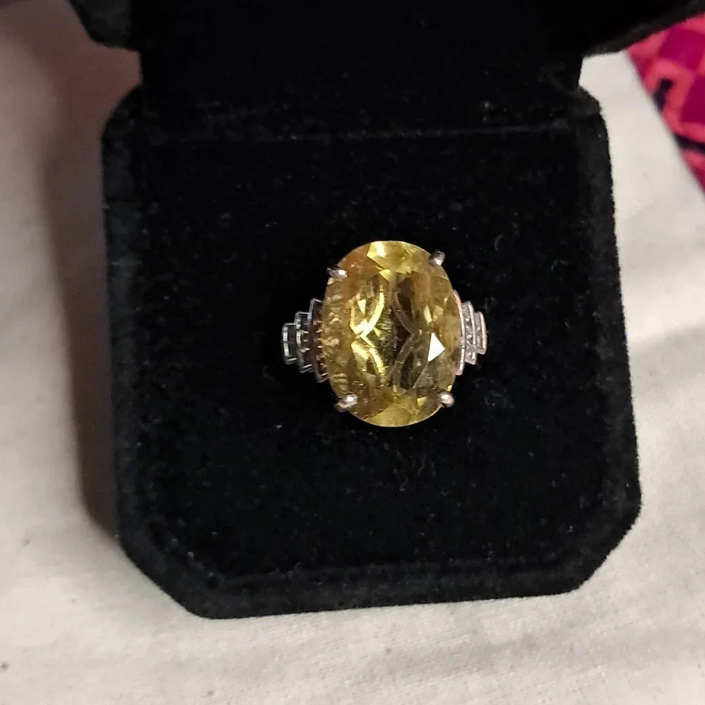 Natural Canary Fluorite & White Zircon Ring - Picture 2 of 10